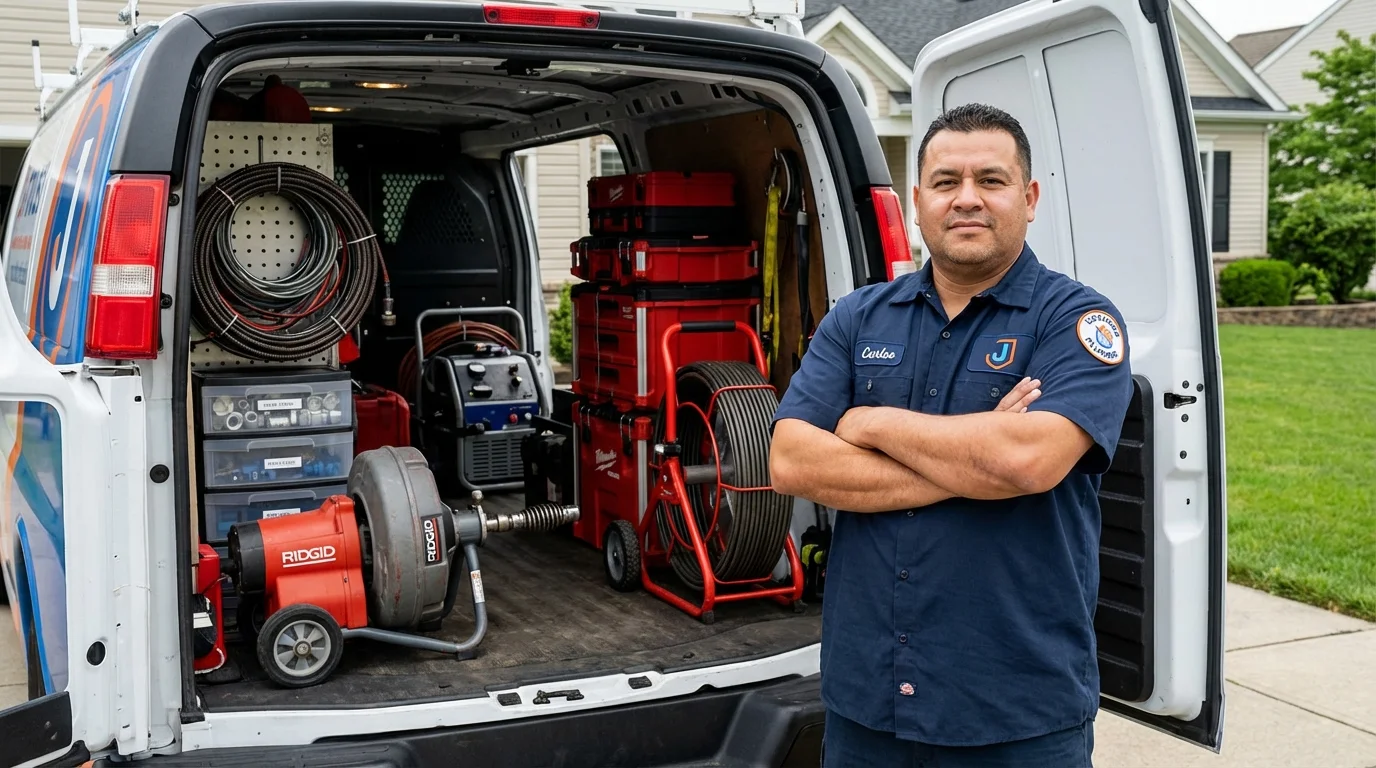 Professional drain cleaning equipment and Johns Plumbing LLC plumber in Villalba