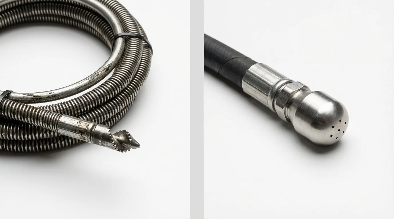 Drain snake cable and hydro jetting nozzle used for drain cleaning in Villalba, PR