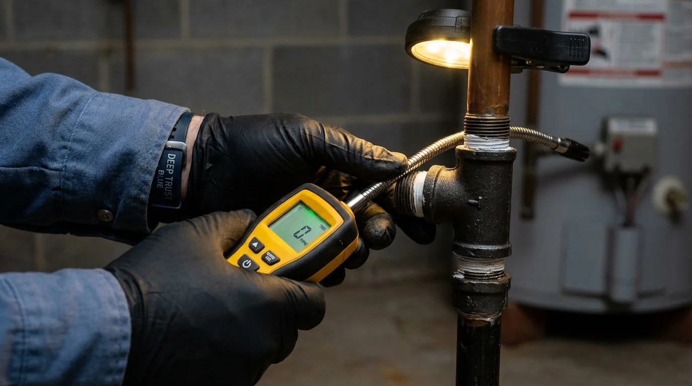 Gas leak detection with electronic sniffer by Johns Plumbing LLC in Villalba